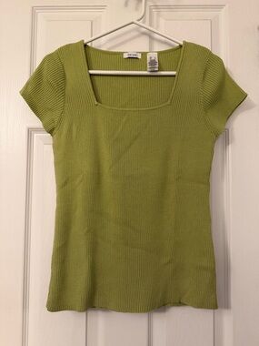 liz & co. Ribbed Square Neck Short Sleeve Top